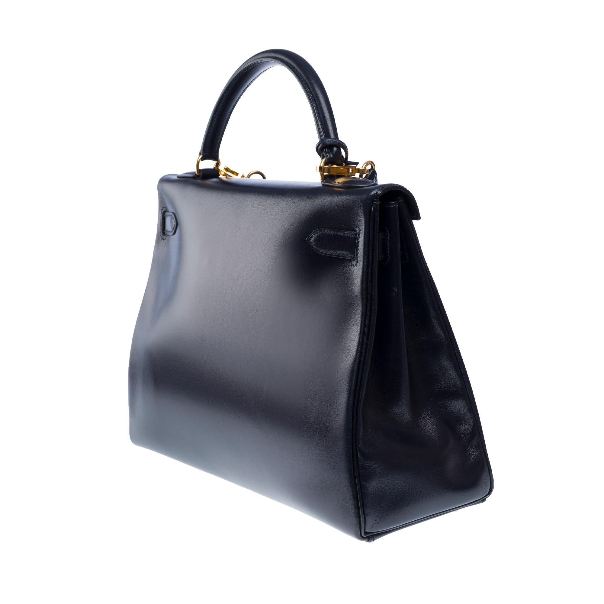 Women's or Men's Hermès Kelly 32 retourné handbag strap in Navy blue calf leather, GHW