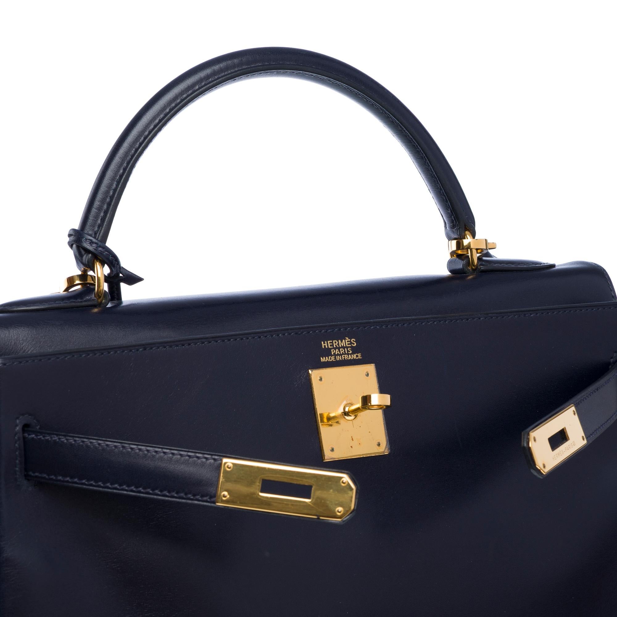 Hermès Kelly 32 retourné handbag strap in Navy blue calf leather, GHW 1