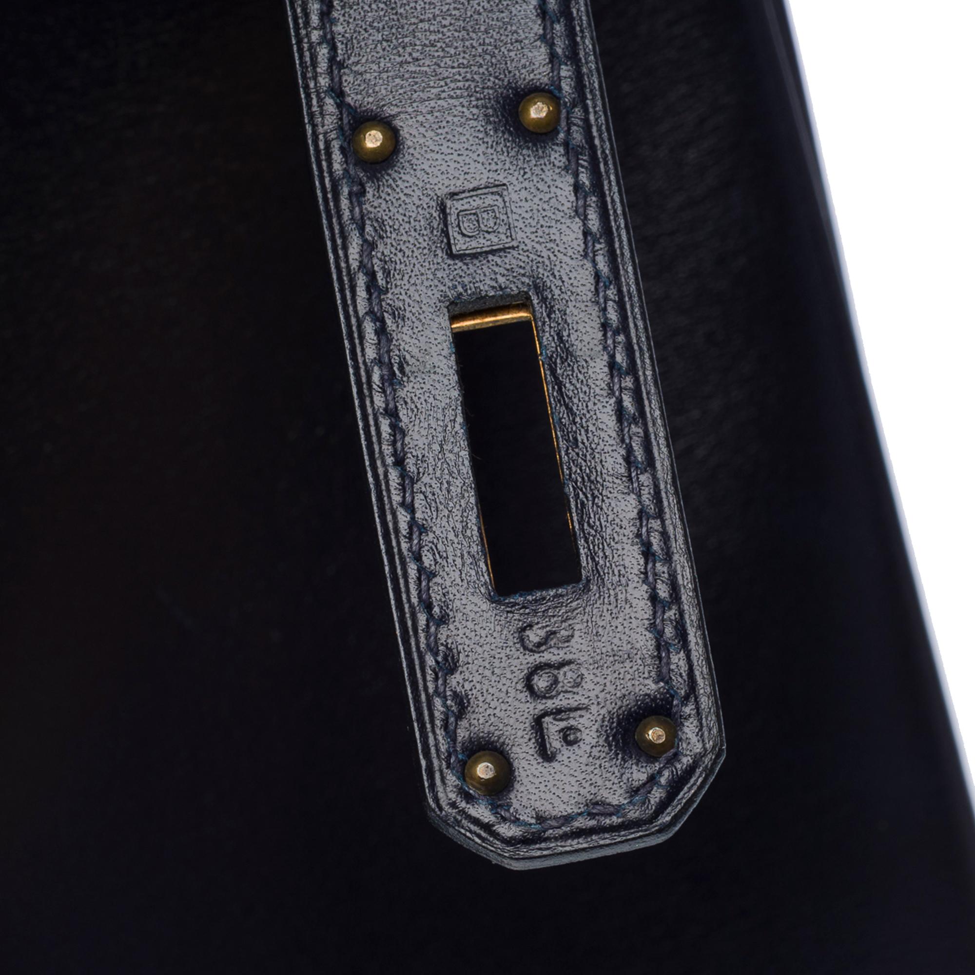 Hermès Kelly 32 retourné handbag strap in Navy blue calf leather, GHW 2