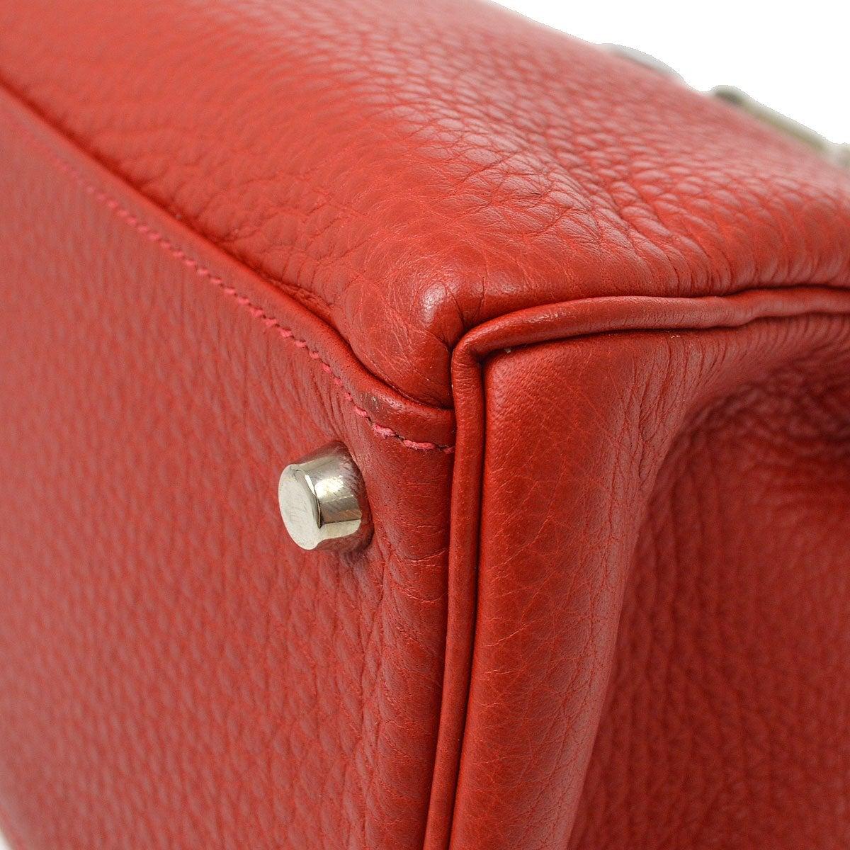 Women's HERMES Kelly 32 Retourne Red Leather Palladium Top Handle Shoulder Tote Bag