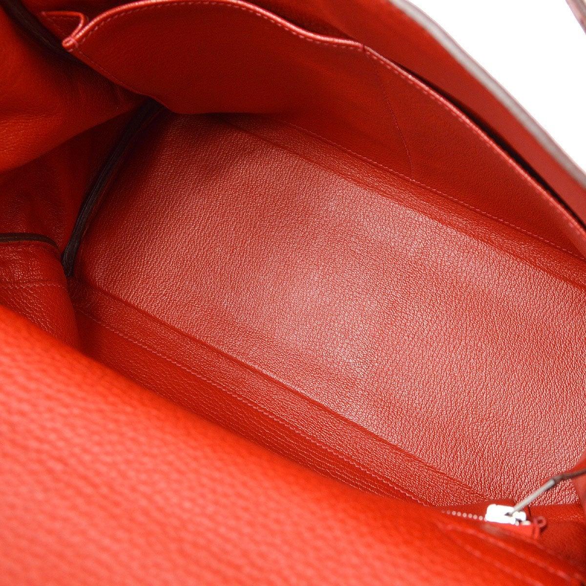 HERMES Kelly 32 Retourne Red Leather Palladium Top Handle Shoulder Tote Bag 2
