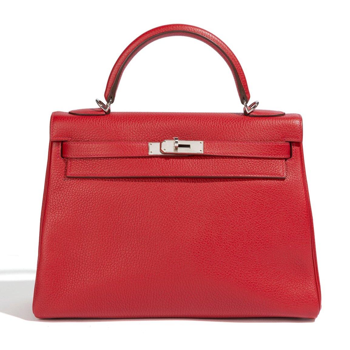 Hermès Kelly 32 Retourne Red Togo PHW In Excellent Condition For Sale In London, GB