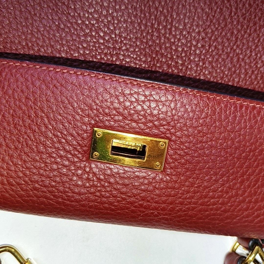 Hermes Kelly 32 Retourne Rouge H Burgundy Clemence Leder Doppelring Gold HW 2 5