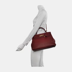 Hermes Kelly 32 Retourne Rouge H Burgundy Clemence Leather Double Ring Gold HW 2