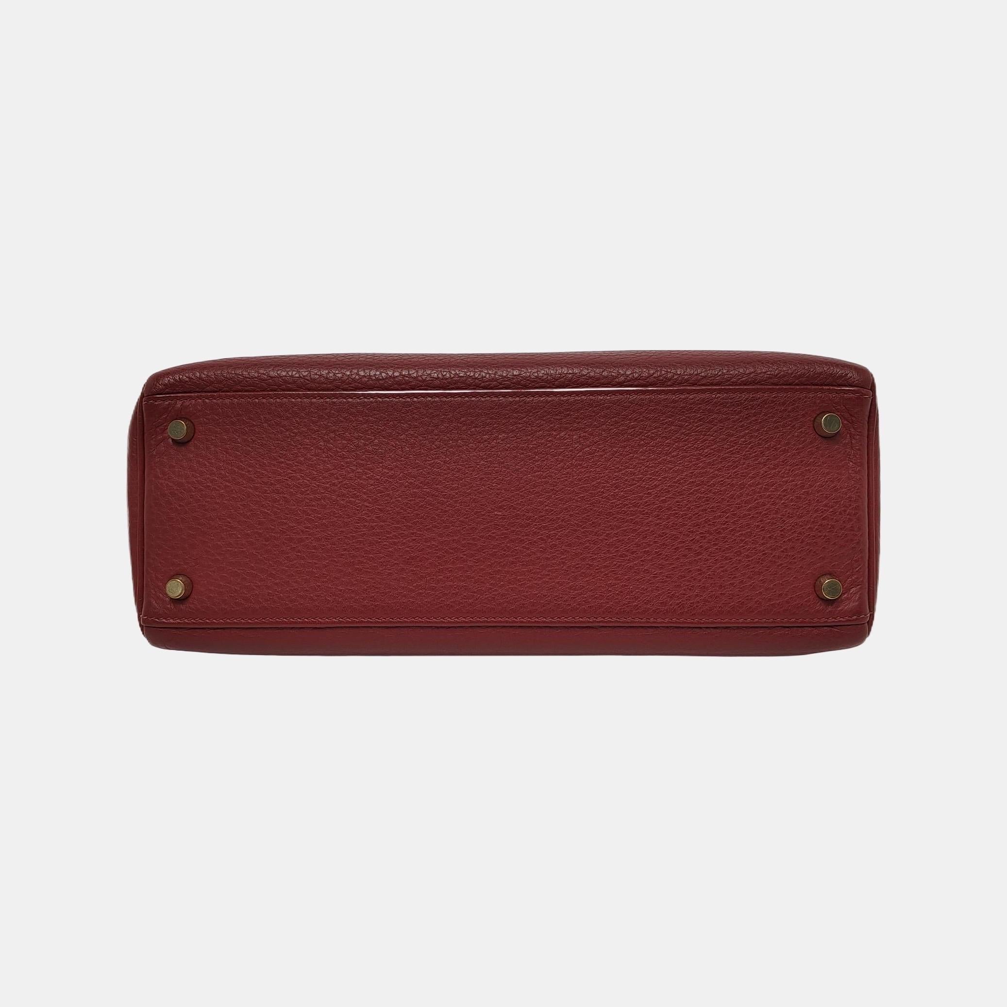 Hermes Kelly 32 Retourne Rouge H Burgundy Clemence Leder Doppelring Gold HW 2 Damen