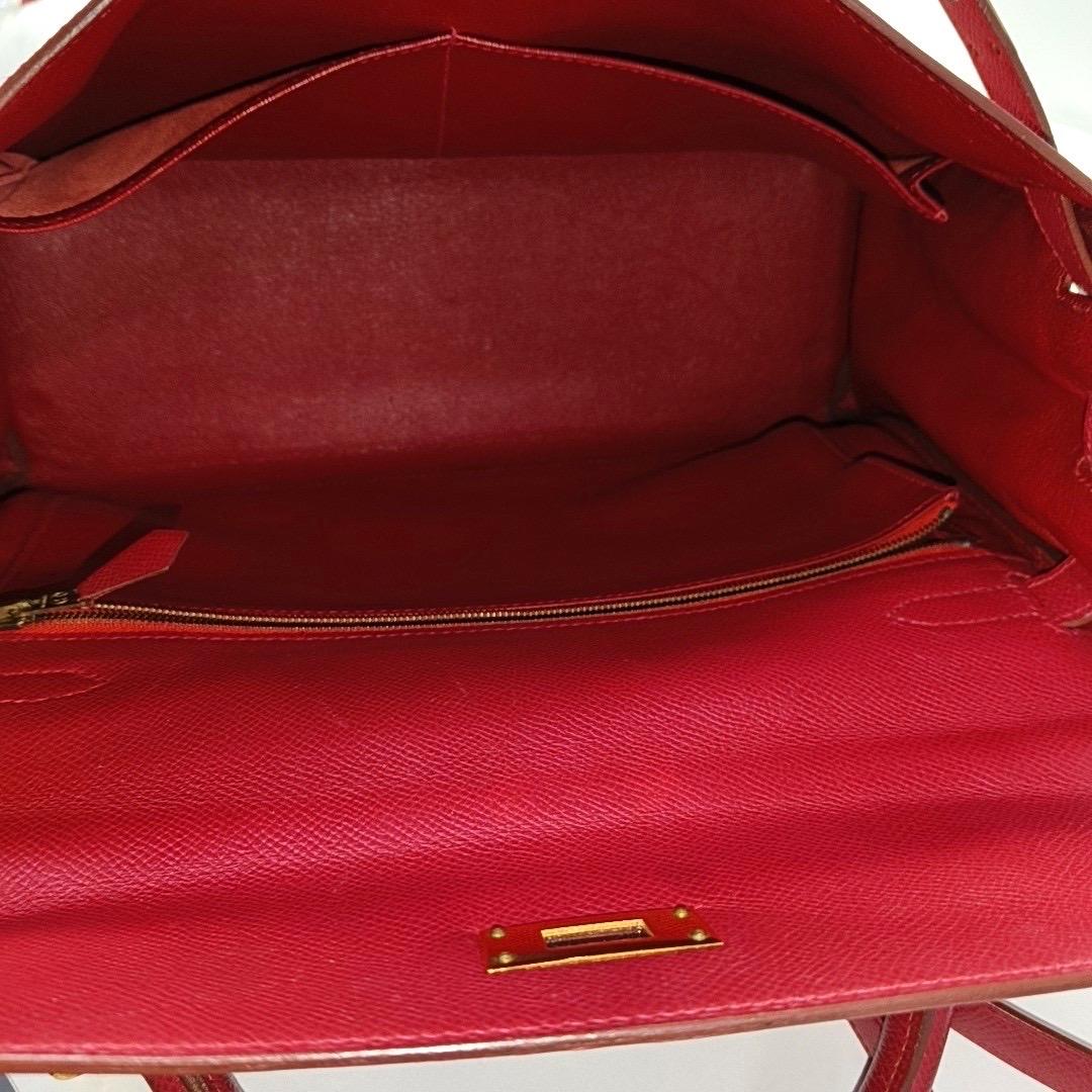 Women's Hermes Kelly 32 Retourne Rouge Vif Red Epsom Leather Gold Hardware 1997