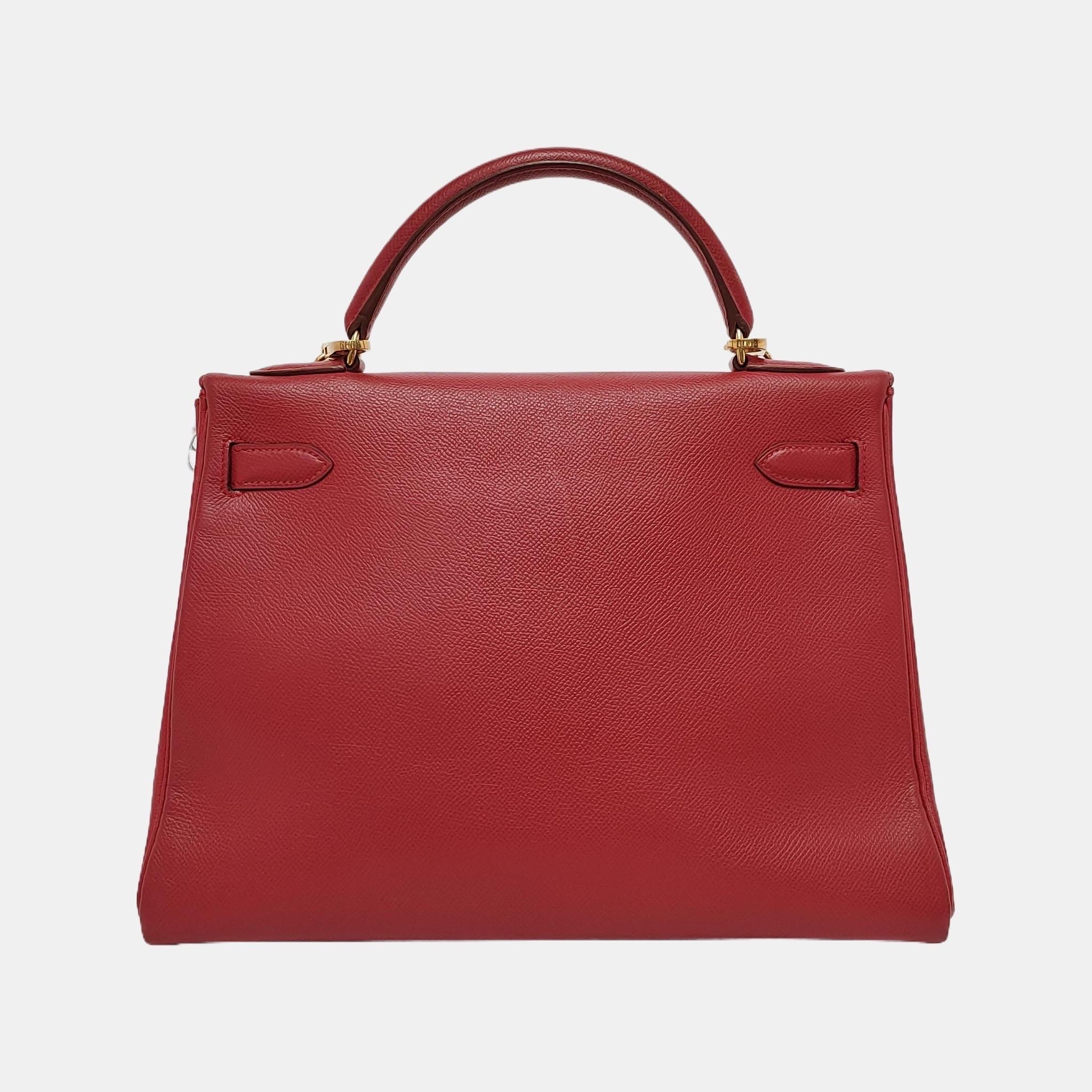 Hermes Kelly 32 Retourne Rouge Vif Red Epsom Leather Gold Hardware 1997 2