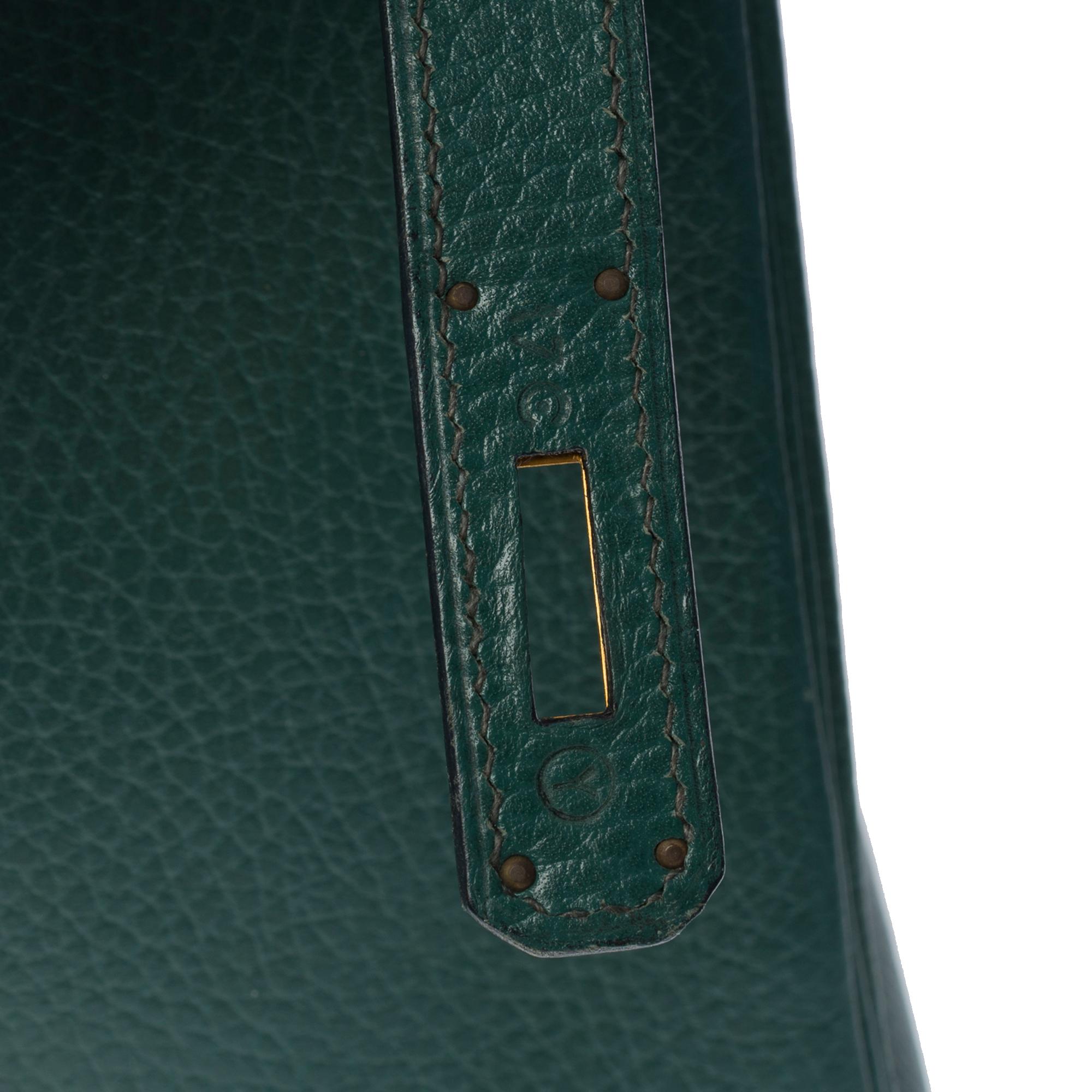 Women's or Men's Hermès Kelly 32 retourne strap in Vert Malachite Vache Ardennes leather, GHW For Sale