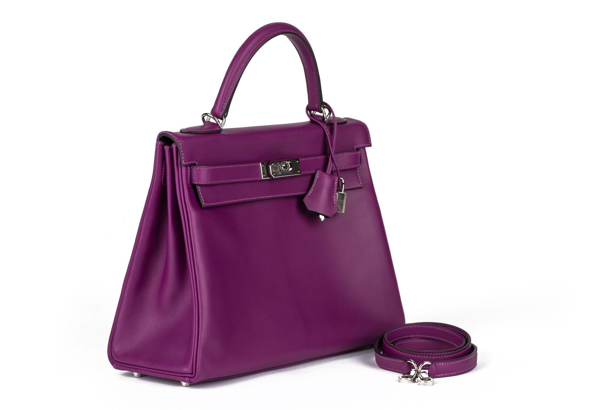 Violet Hermès Kelly 32 Retourne Verso Anemone Thalassa en vente