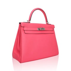 Hermes Kelly 32 Rose Azalee Bag Palladium Hardware Evercolor Leather