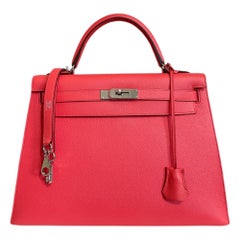 Hermes Kelly 32 Rose Jaipur Epsom Sellier Palladium Hardware 