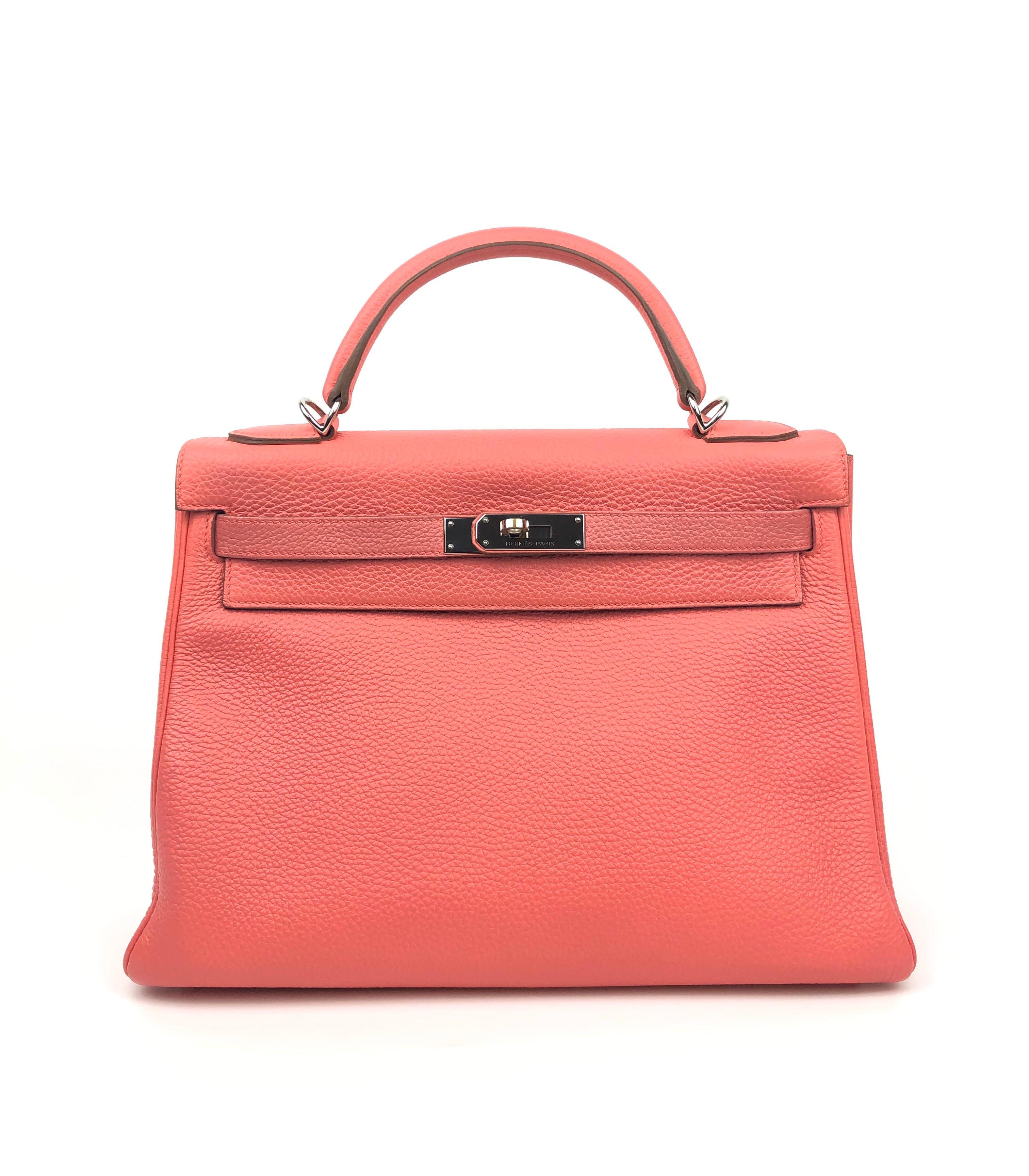 Hermes Kelly 32 Rose Lipstick Pink Togo Palladium Hardware. Excellent Condition, light hairlines on the hardware. Q stamp 2013.

Shop with confidence from Lux Addicts. Authenticity Guaranteed! 