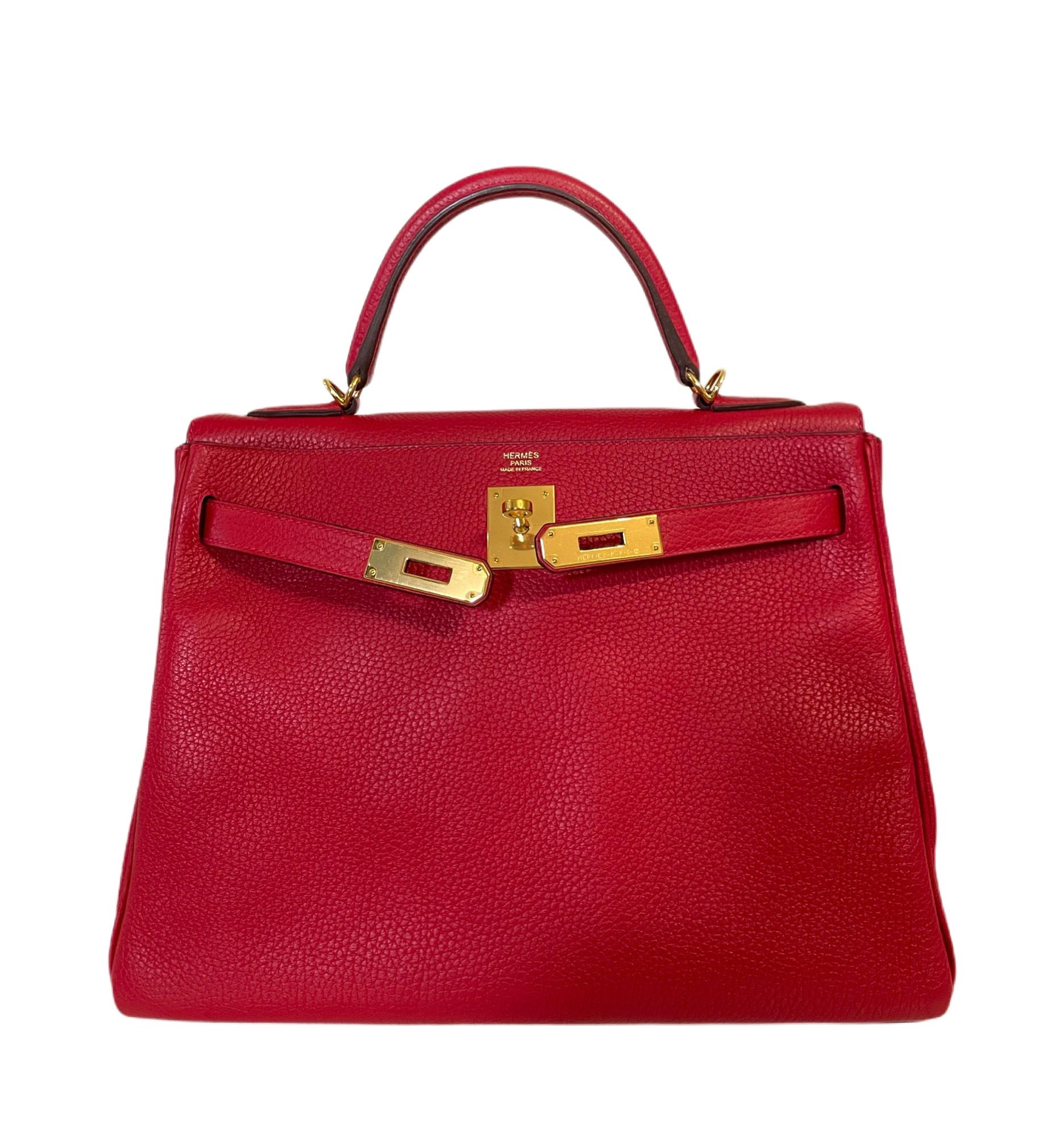 Hermes Kelly 32 Rouge Casaque Red Gold Hardware 2018 In Excellent Condition In Miami, FL