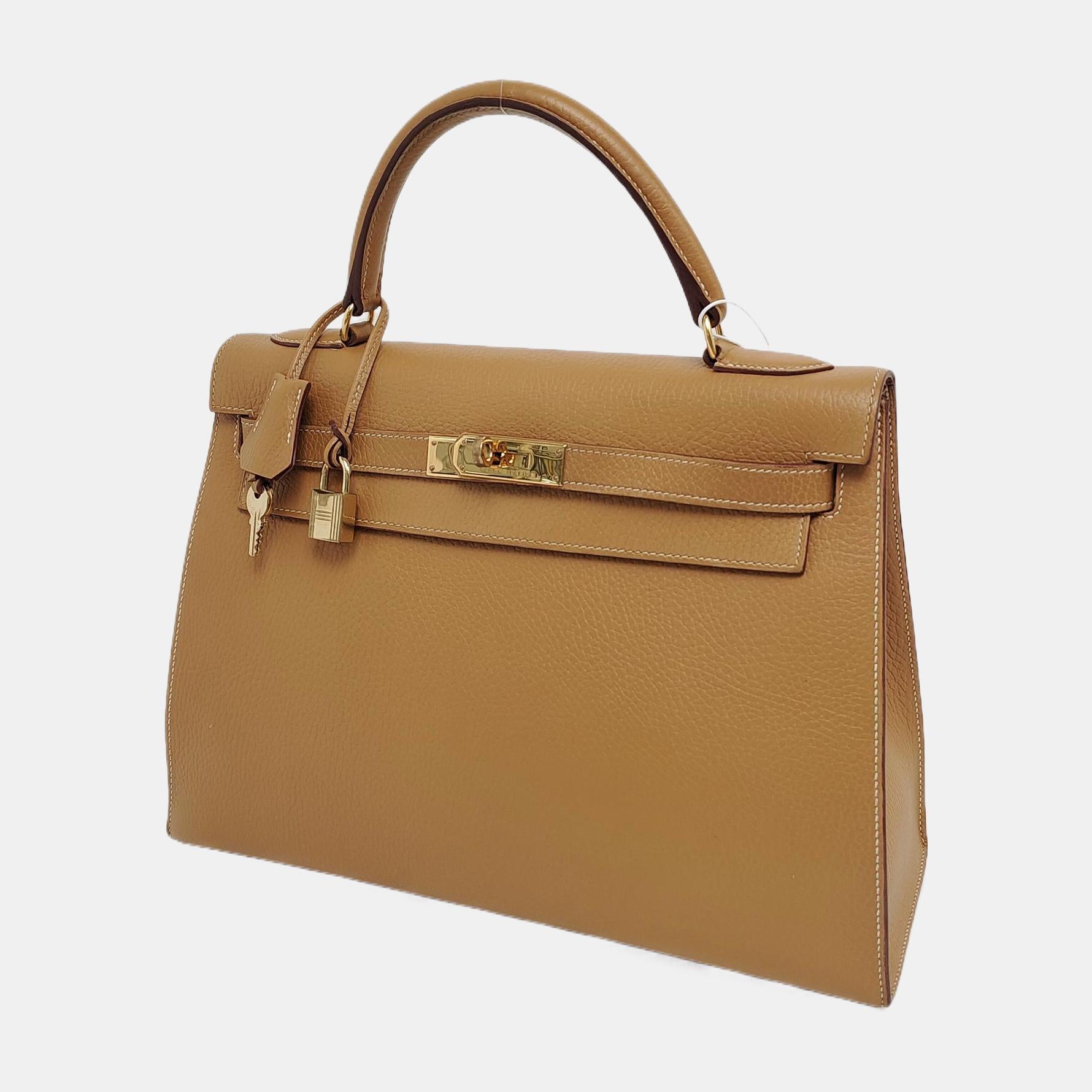 Brown Hermes Kelly 32 Sellier 4B Biscuit Gold Togo Leather Gold HW 1996