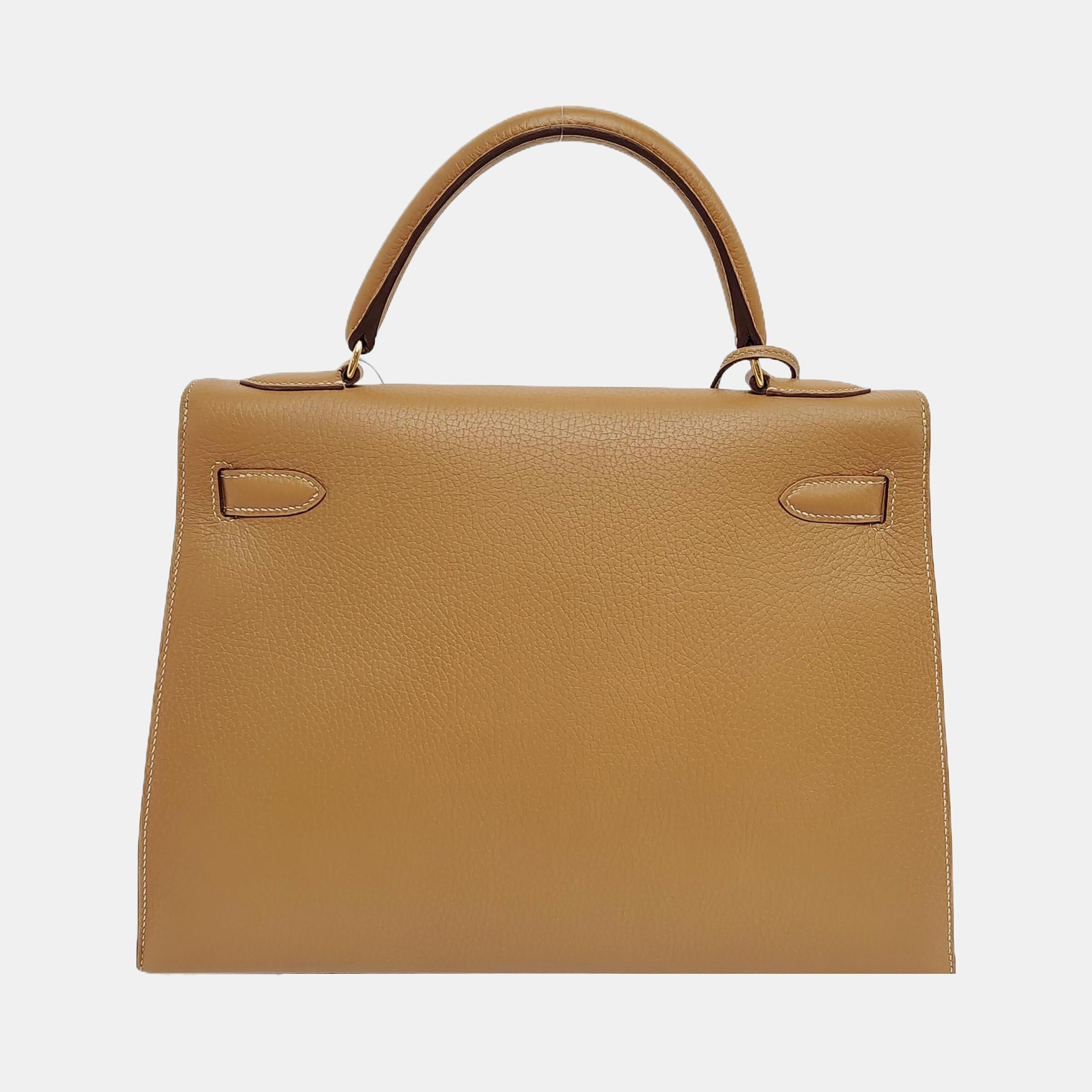 Hermes Kelly 32 Sellier 4B Biscuit Gold Togo Leather Gold HW 1996 In Good Condition In AUBERVILLIERS, FR