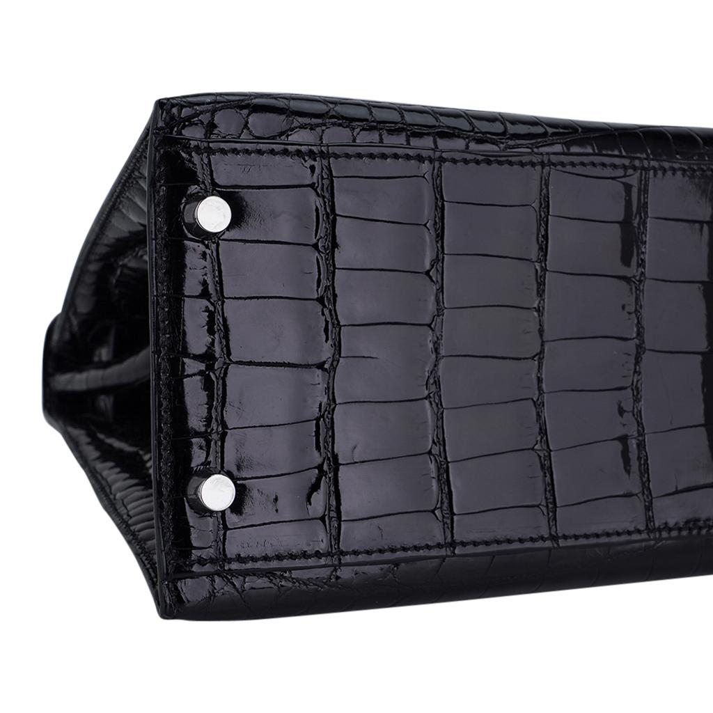 Hermes Kelly 32 Sellier Bag Black Crocodile Palladium Hardware For Sale 7