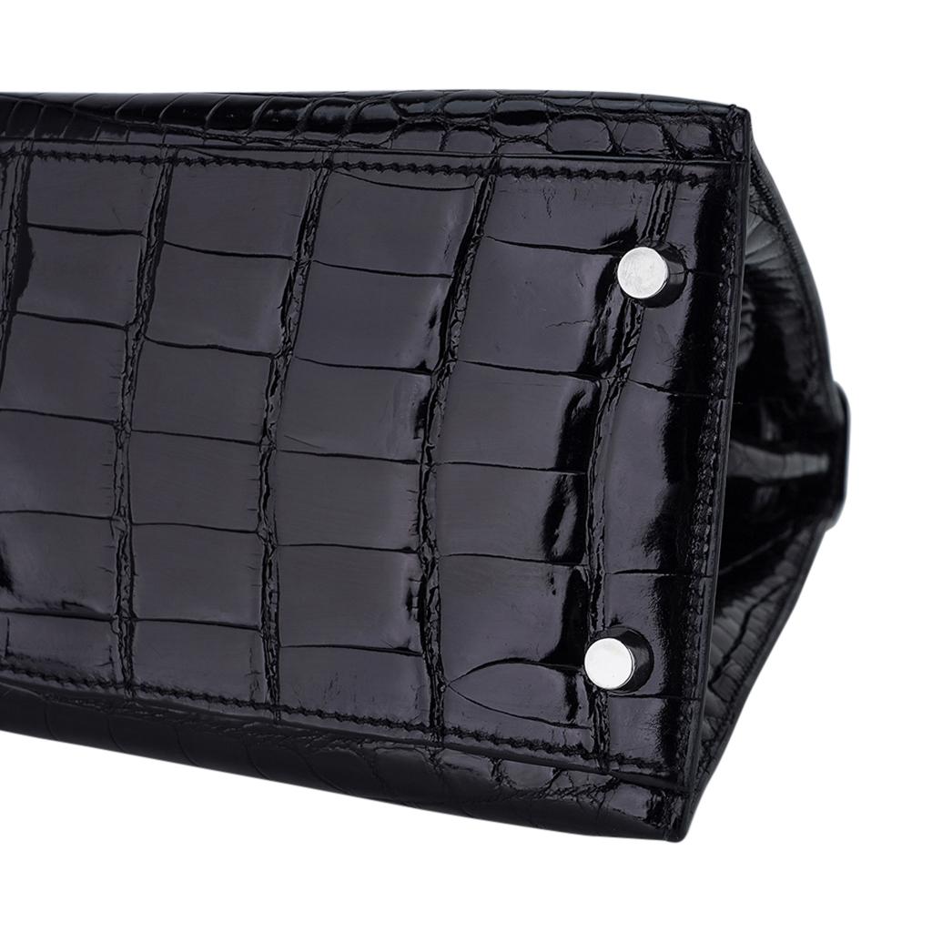 Hermes Kelly 32 Sellier Bag Black Crocodile Palladium Hardware For Sale 8