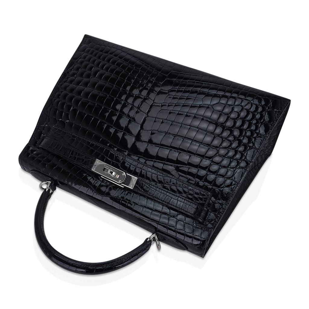 Hermes Kelly 32 Sellier Bag Black Crocodile Palladium Hardware 5