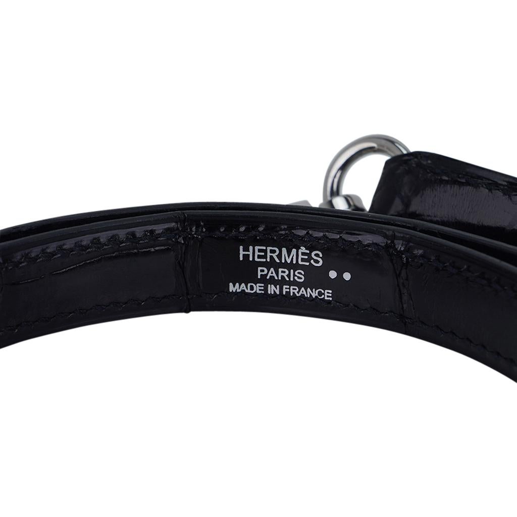 Hermes Kelly 32 Sellier Bag Black Crocodile Palladium Hardware For Sale 9