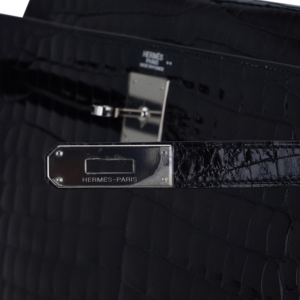 Hermes Kelly 32 Sellier Bag Black Crocodile Palladium Hardware For Sale 1