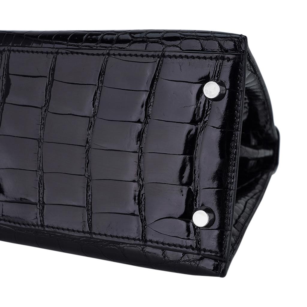 Hermes Kelly 32 Sellier Bag Black Crocodile Palladium Hardware 7