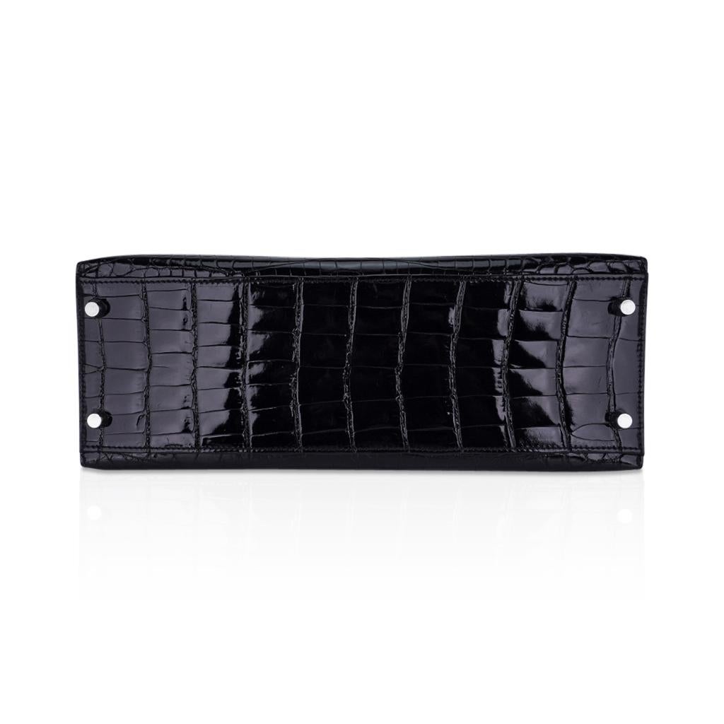Hermes Kelly 32 Sellier Bag Black Crocodile Palladium Hardware For Sale 3
