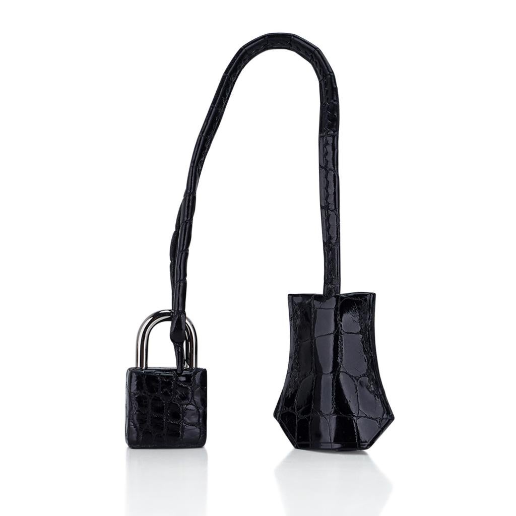 Hermes Kelly 32 Sellier Bag Black Crocodile Palladium Hardware For Sale 5