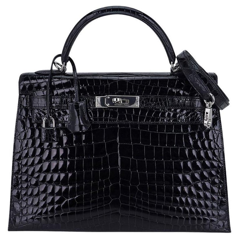 Hermes Kelly Sellier 32 Black Epsom Palladium Hardware