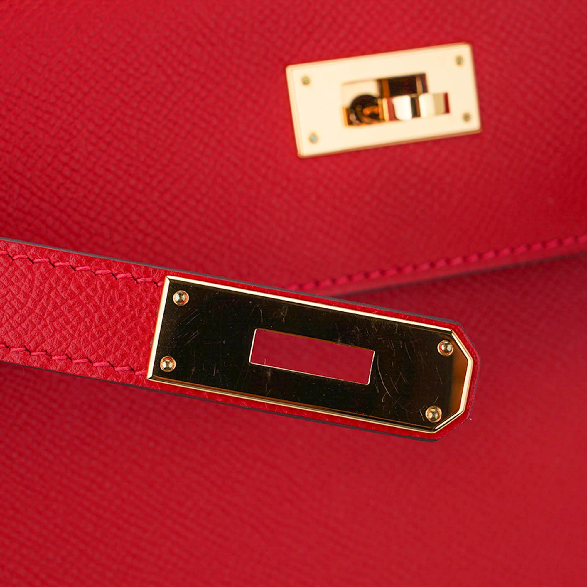 Hermes Kelly 32 Sellier Bag Rouge Casaque Epsom Leather Gold Hardware en vente 7