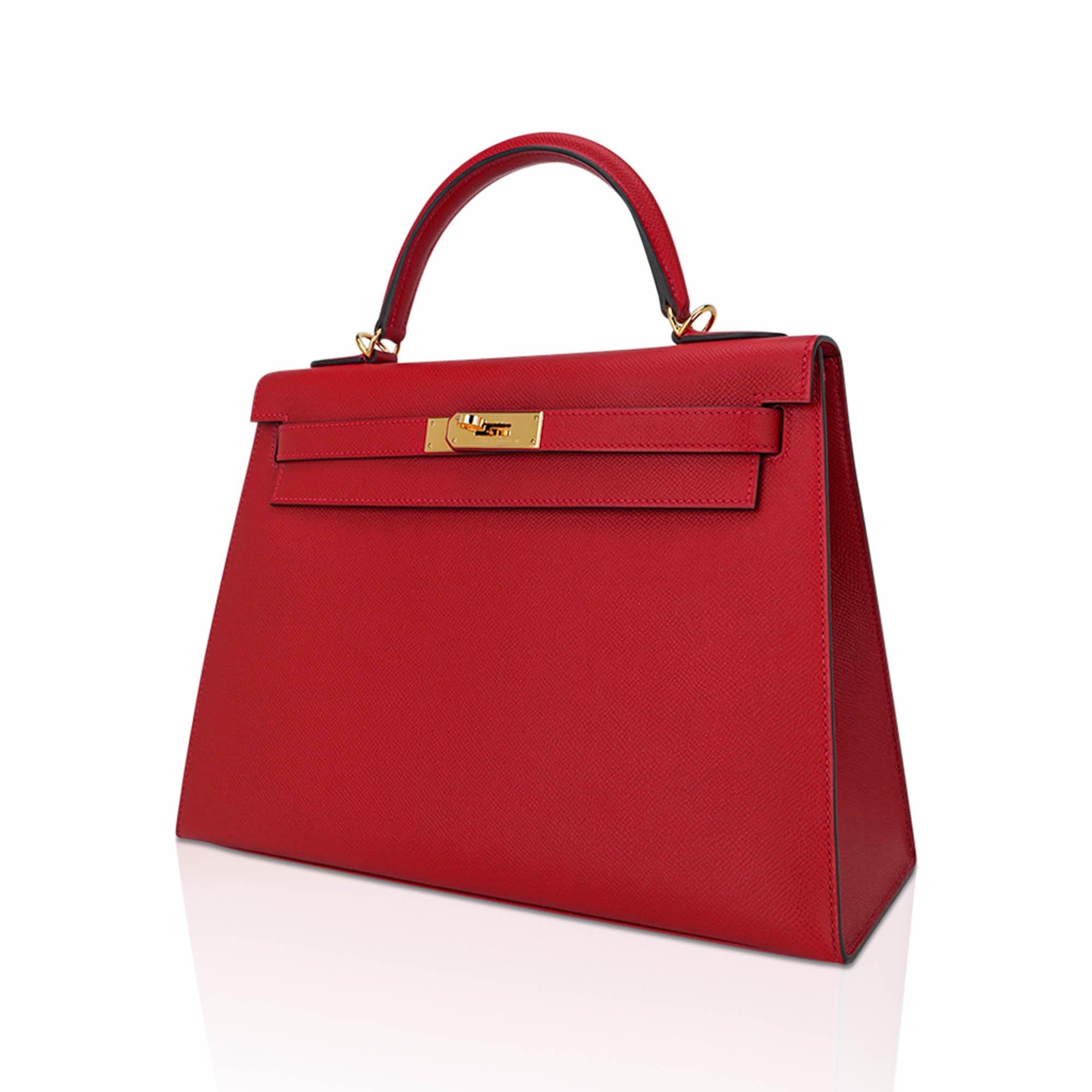 Women's Hermes Kelly 32 Sellier Bag Rouge Casaque Epsom Leather Gold Hardware For Sale