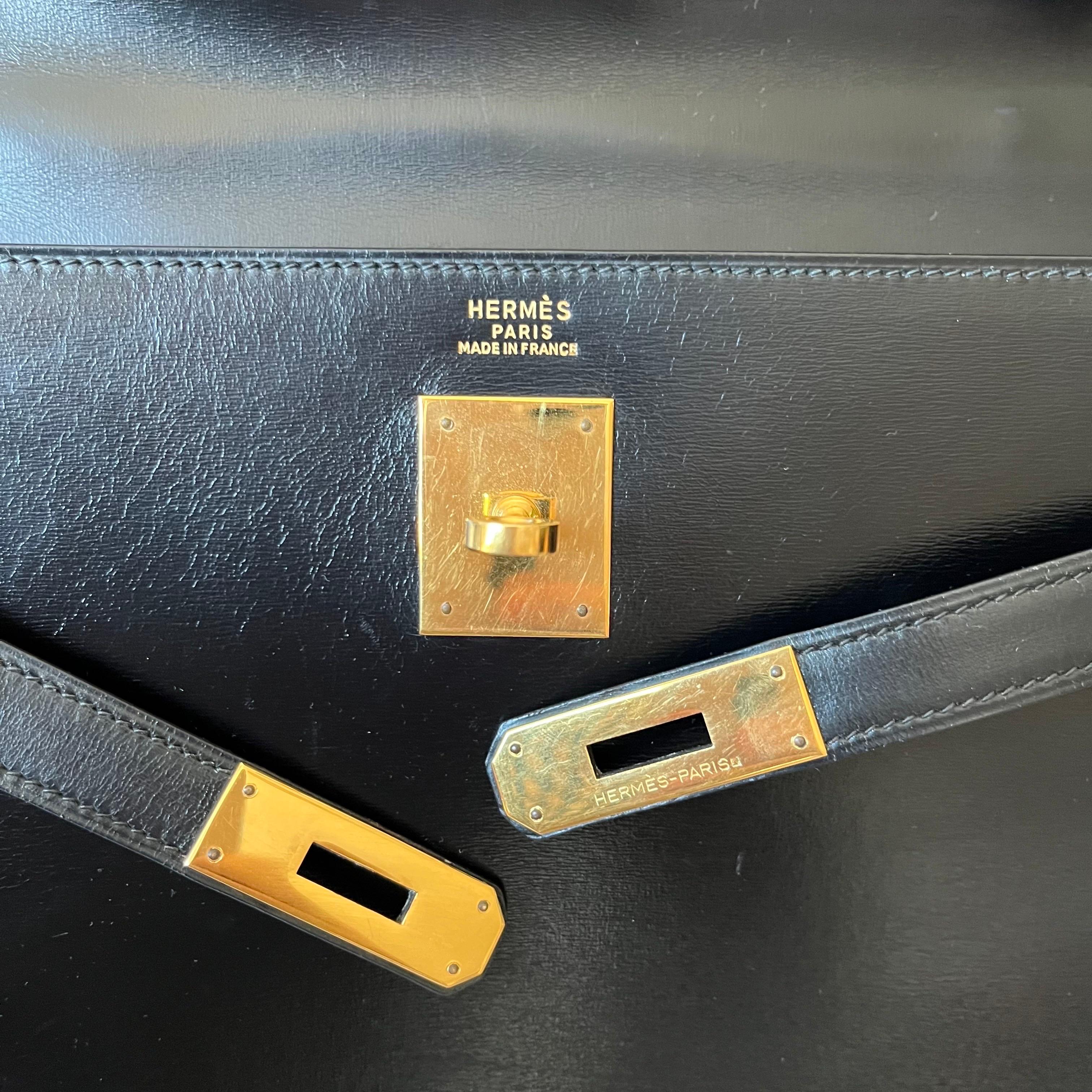 Hermes Kelly 32 Sellier Black Box Leather Gold HW 1987 12