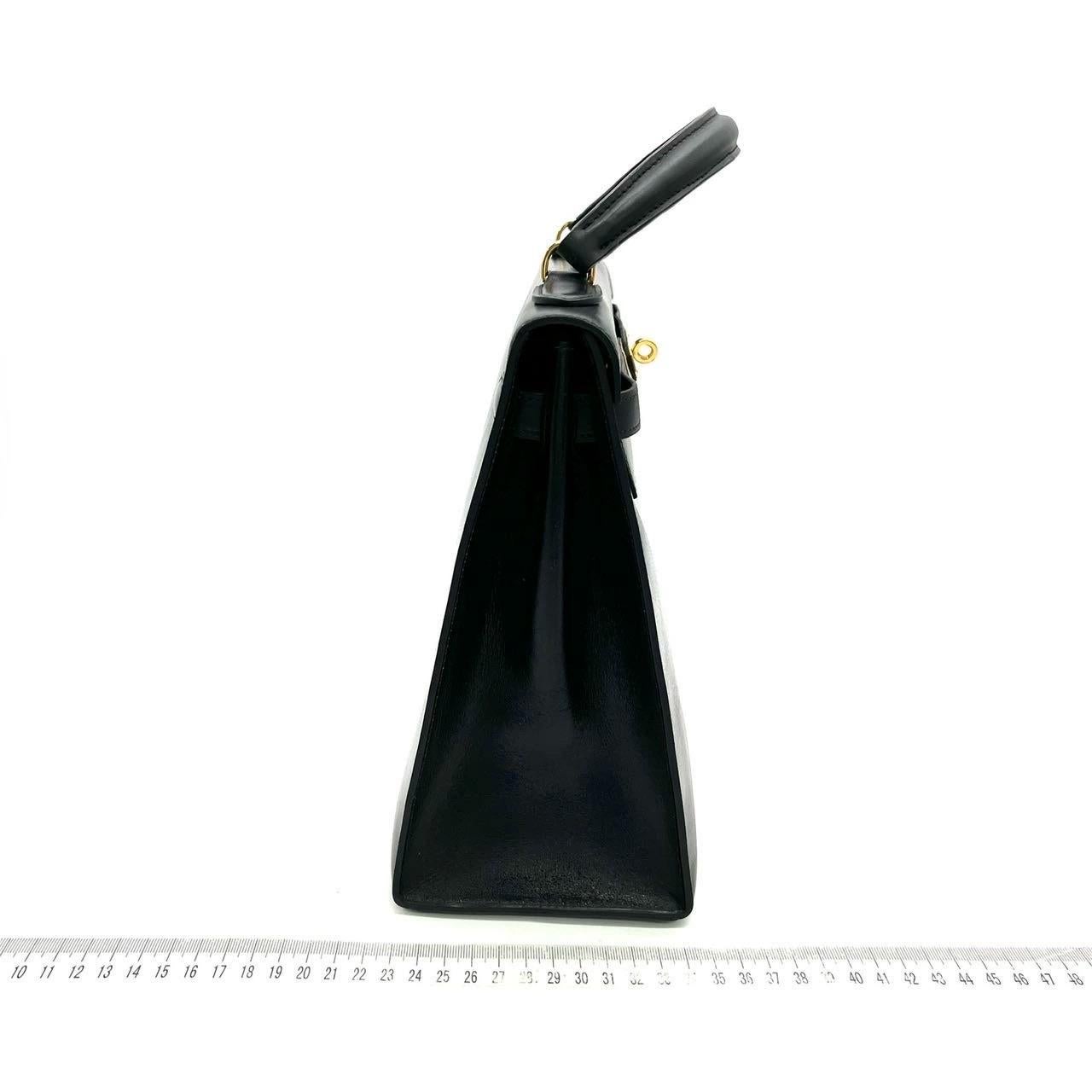 Women's Hermes Kelly 32 Sellier Black Box Leather Gold HW 1987