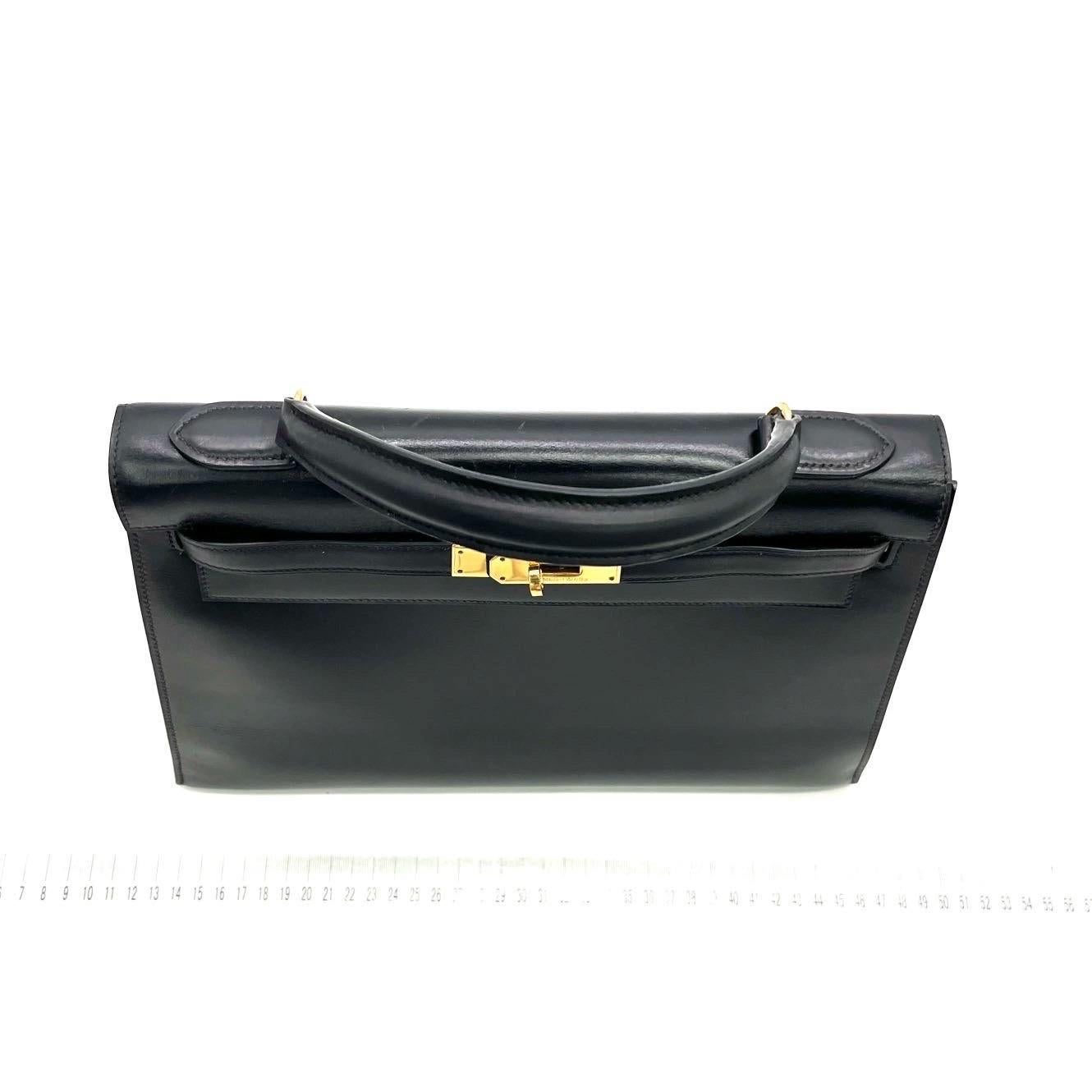 Hermes Kelly 32 Sellier Black Box Leather Gold HW 1987 3