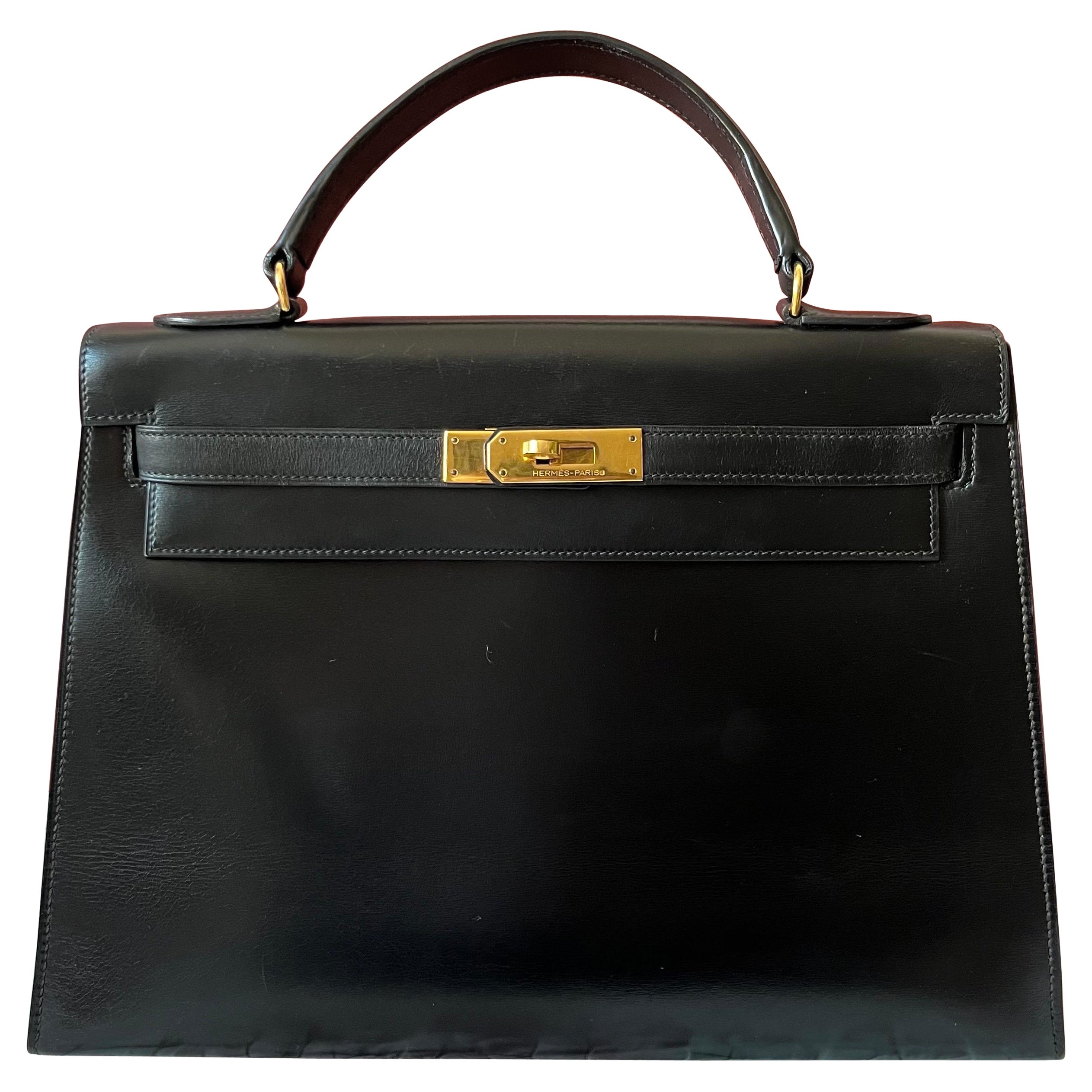 Hermes Kelly 32 Sellier Black Box Leather Gold HW 1987
