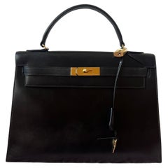 Hermes Kelly 32 Sellier Boîte noire Cuir Or HW 1987