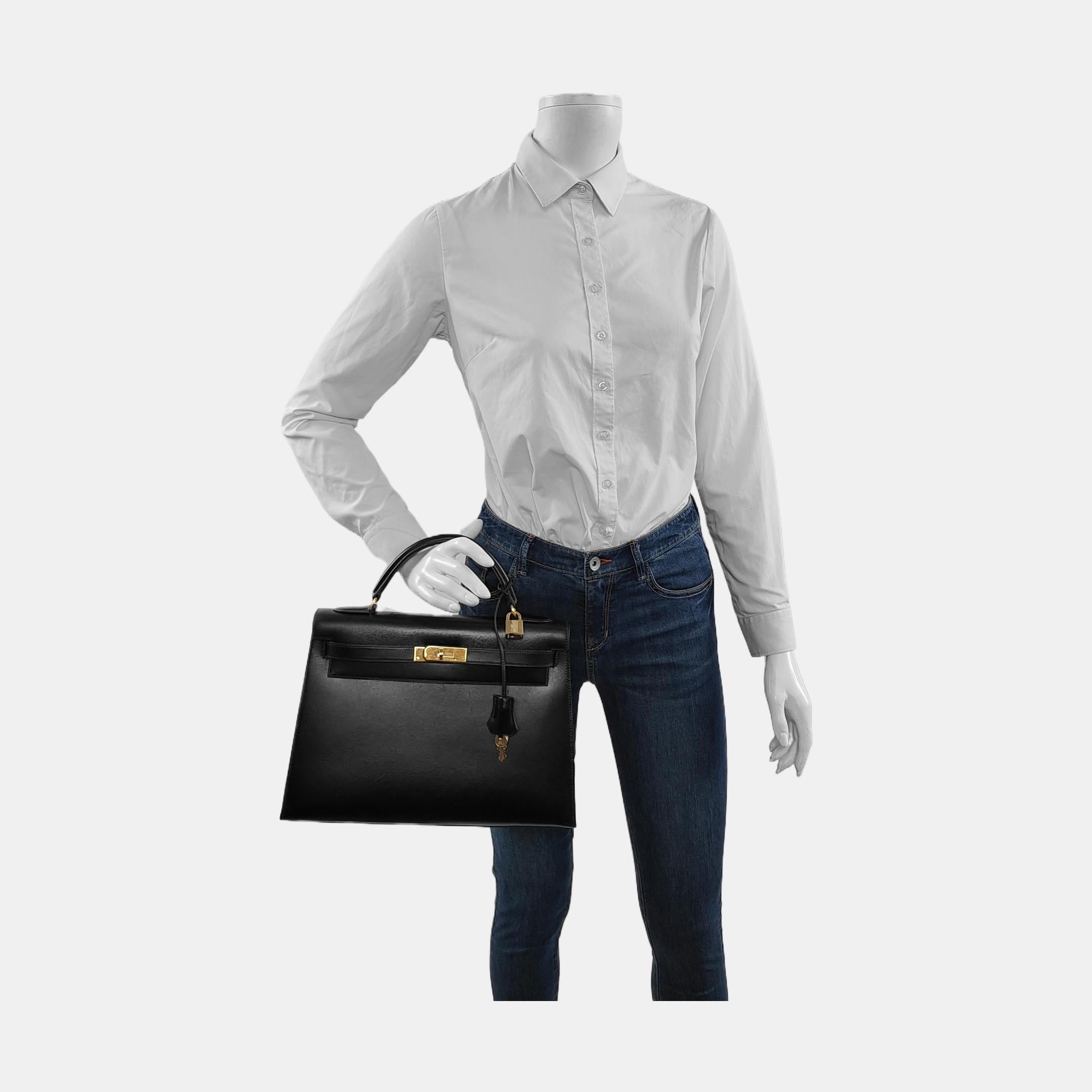 Hermes Kelly 32 Sellier Black Box Leather Gold HW 1993 For Sale 15
