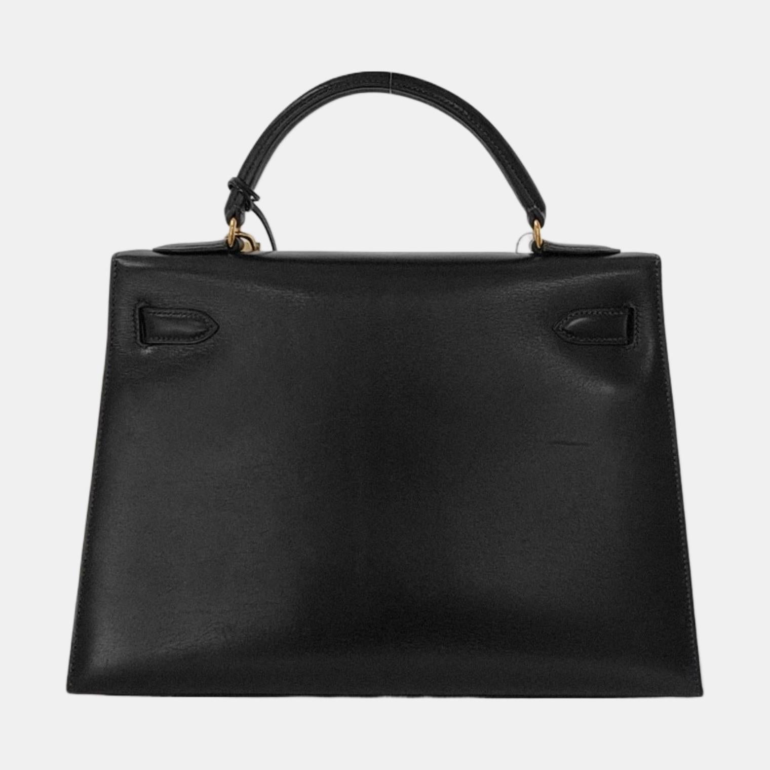 Hermes Kelly 32 Sellier Black Box Leather Gold HW 1993 For Sale 16