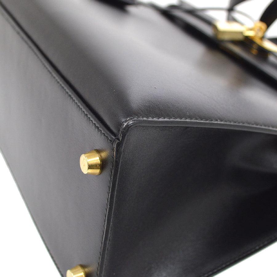 HERMES Kelly 32 Sellier Black Box Leather Gold Tote Top Handle Shoulder Bag 1