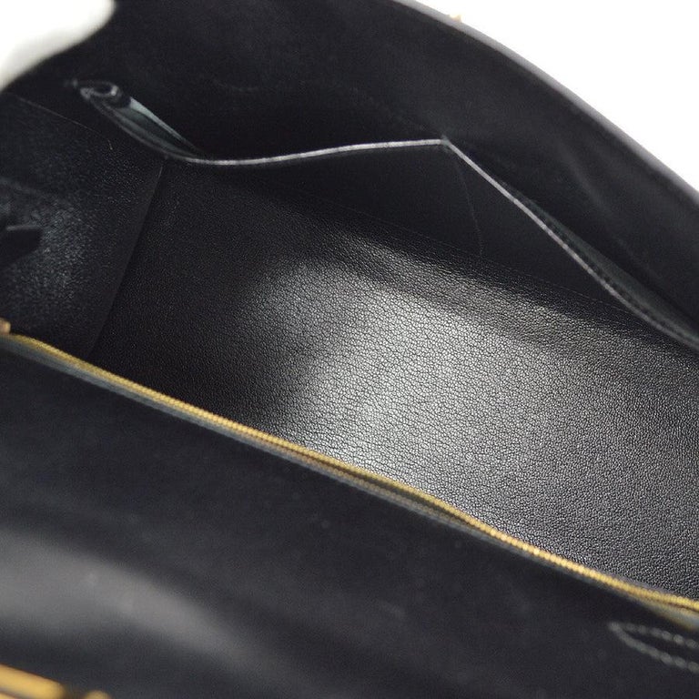 HERMES Kelly 32 Sellier Black Box Leather Gold Tote Top Handle Shoulder ...