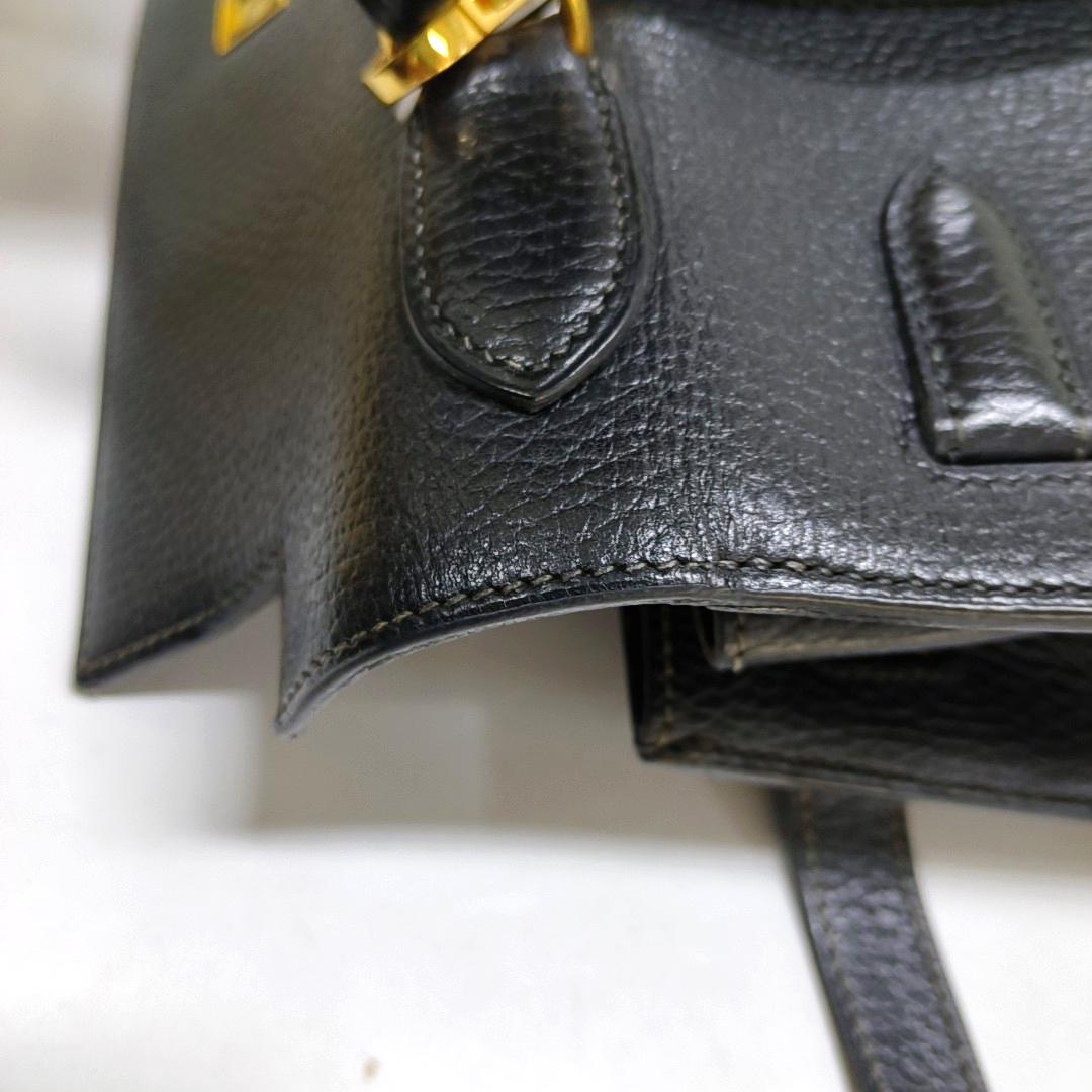 Hermes Kelly 32 Sellier Black Clemence Leather Gold Hardware 1995 For Sale 4