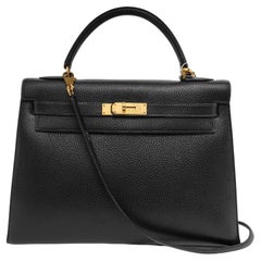 Hermes Kelly 32 Sellier Cuir Clémence Noir Quincaillerie Or 1995