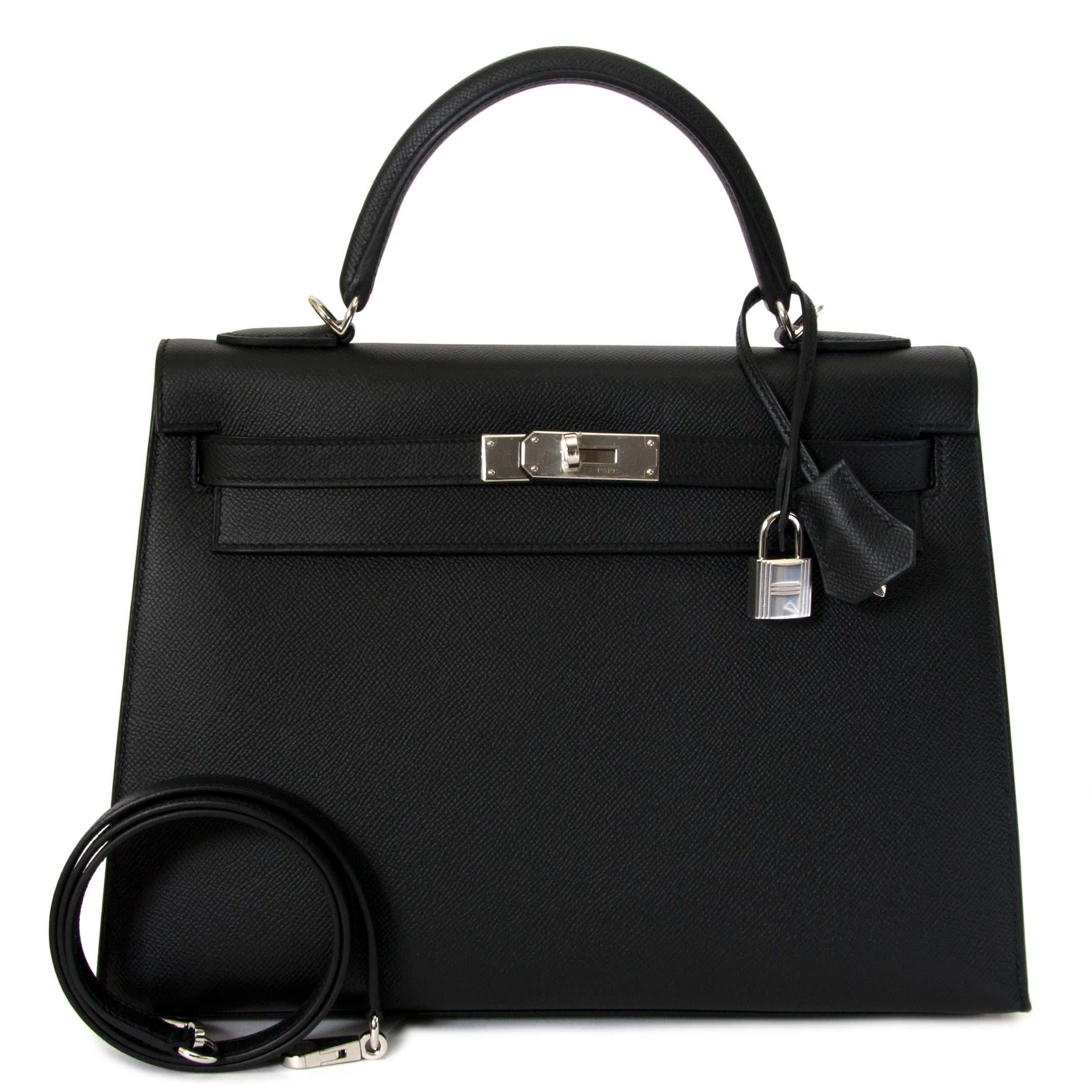 Hermès Kelly 32 Sellier Black Epsom PHW For Sale