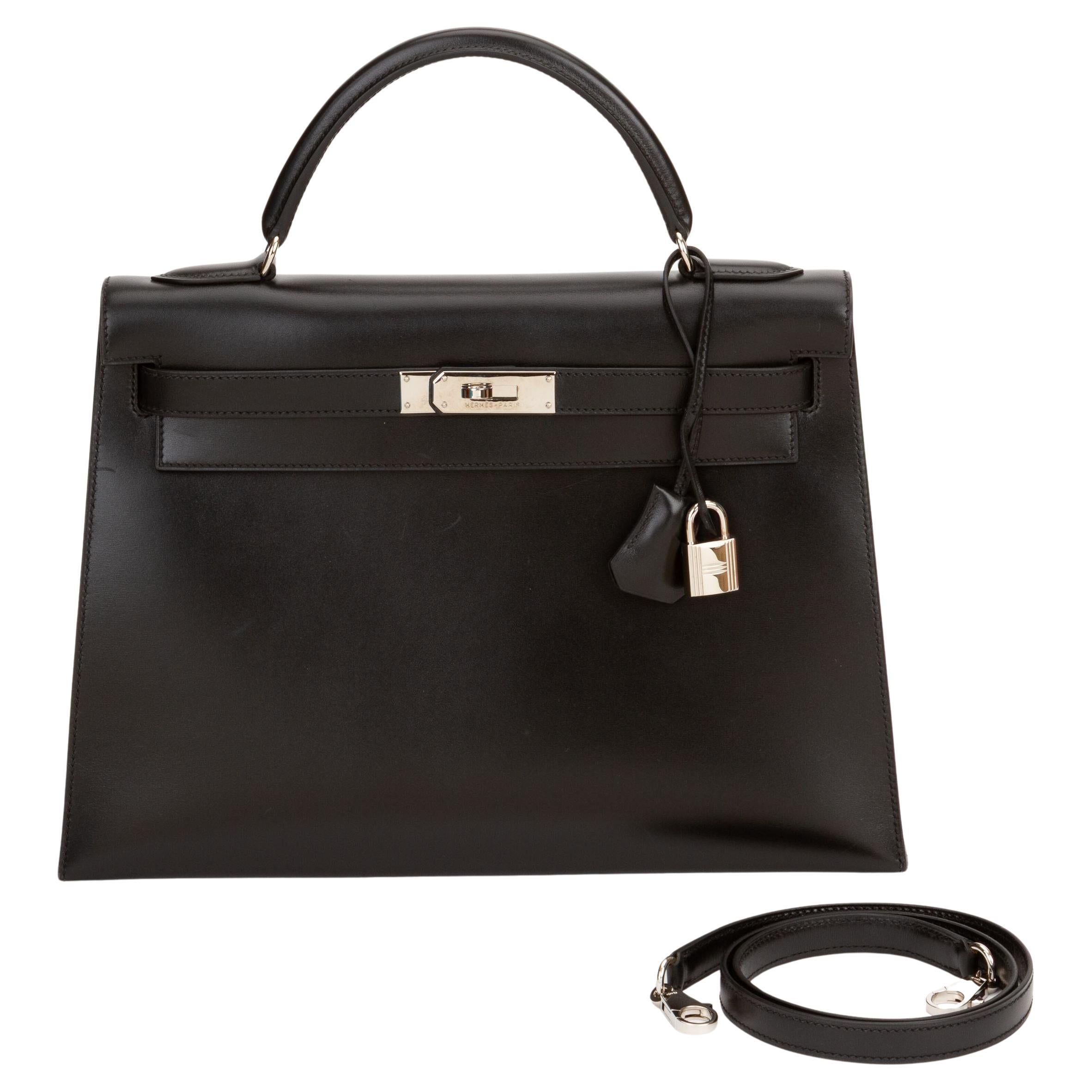 Hermès Kelly 32 Sellier Box Vitello Nero Hardware Palladium