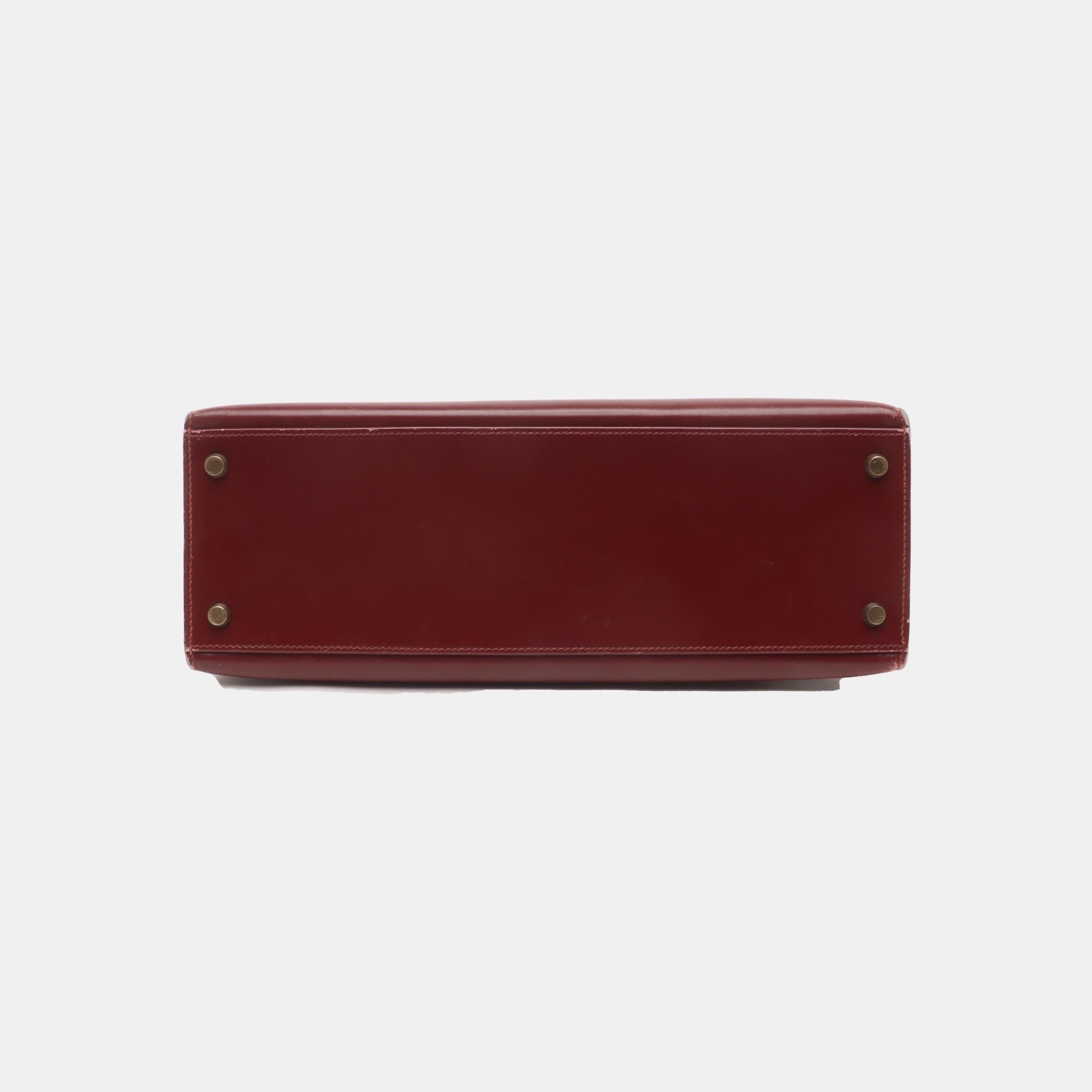 Hermes Kelly 32 Sellier Burgund Box Leder Gold HW 1987 (Braun)