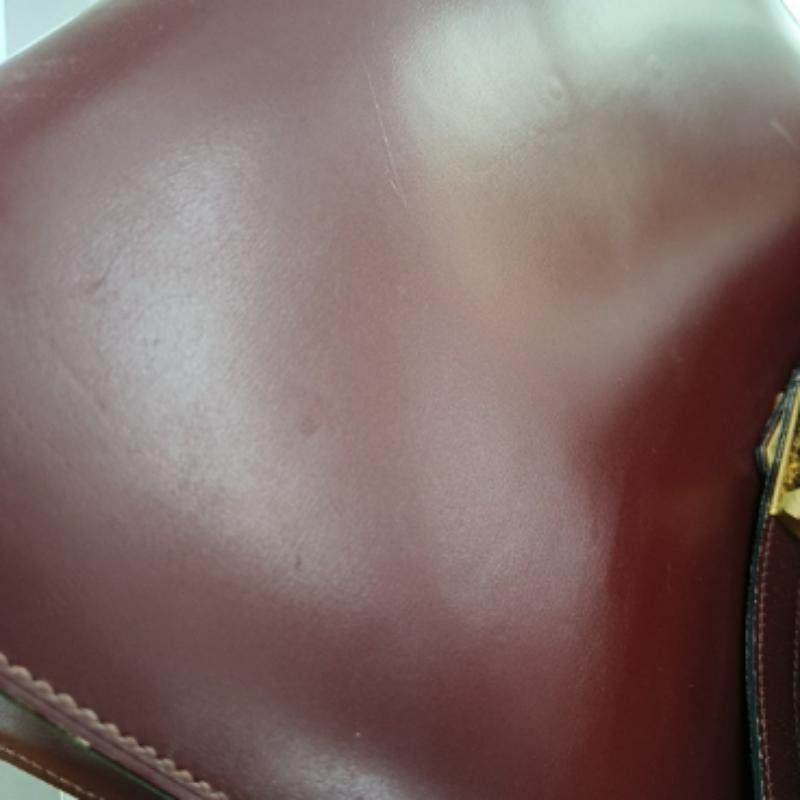 Hermes Kelly 32 Sellier Burgundy Box Leather Gold HW 1987 In Good Condition In AUBERVILLIERS, FR