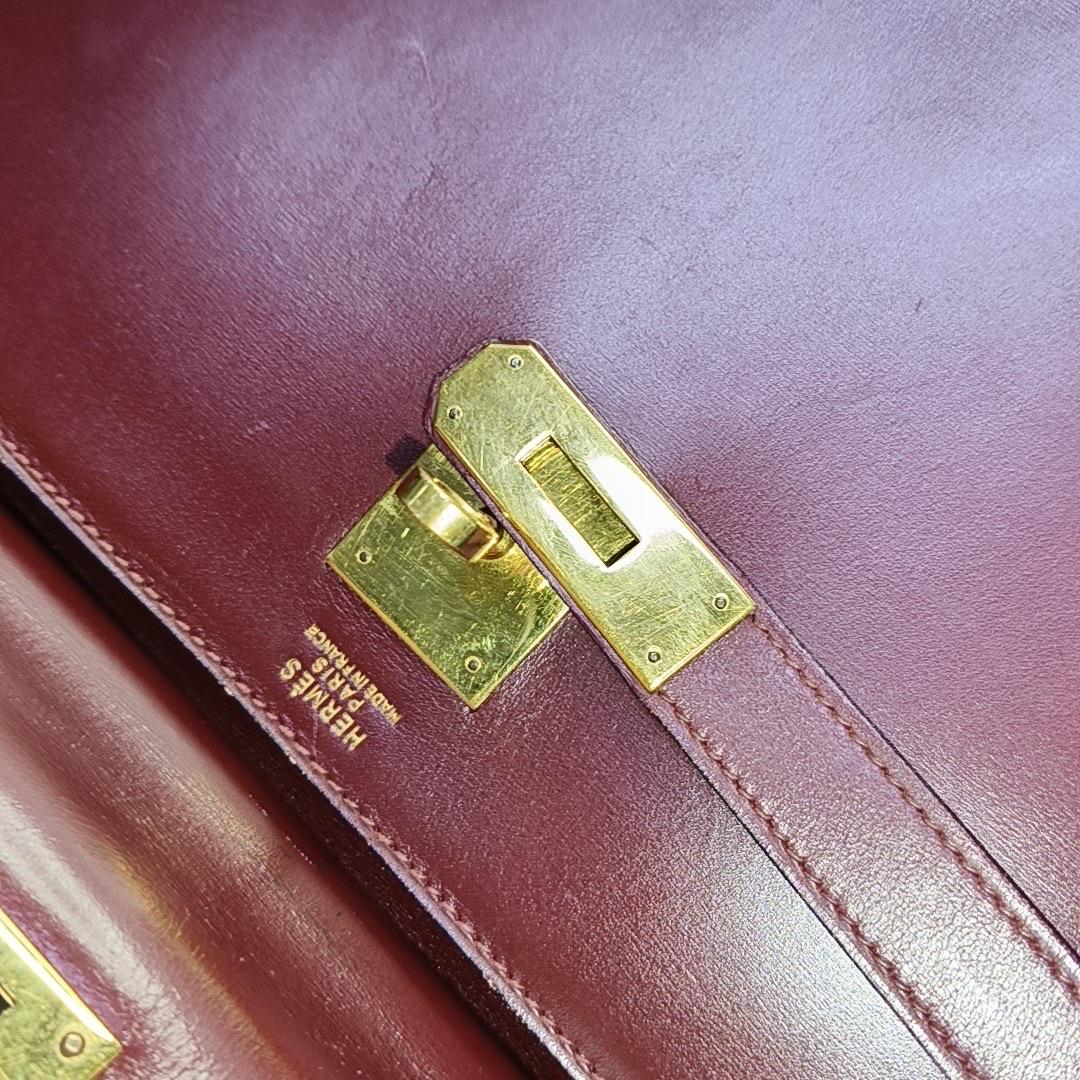Hermes Kelly 32 Sellier Burgund Box Leder Gold HW 1987 1