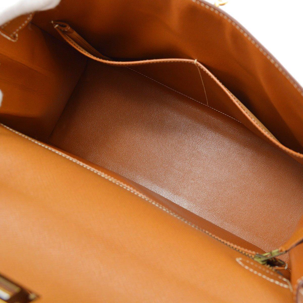 Brown HERMES Kelly 32 Sellier Cognac Tan Leather Gold Top Handle Shoulder Tote Bag