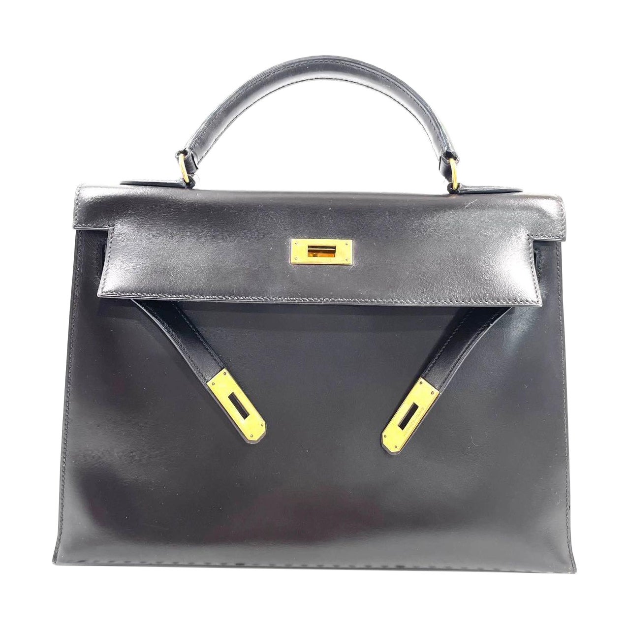 Hermes Kelly 32 Sellier Dark Chocolate Brown Box Leather Gold Hardware 1988