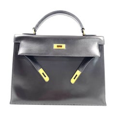 Hermes Kelly 32 Sellier Dark Chocolate Brown Box Leather Gold Hardware 1988