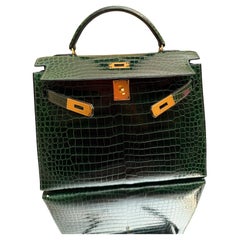 Hermes Kelly 32 Sellier Sac en crocodile porosus émeraude